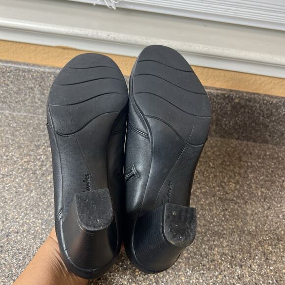 Clarks Collection Shoe Comfort Block Heel Womens 6.5M Black Leather Classic Pump - Picture 9 of 10